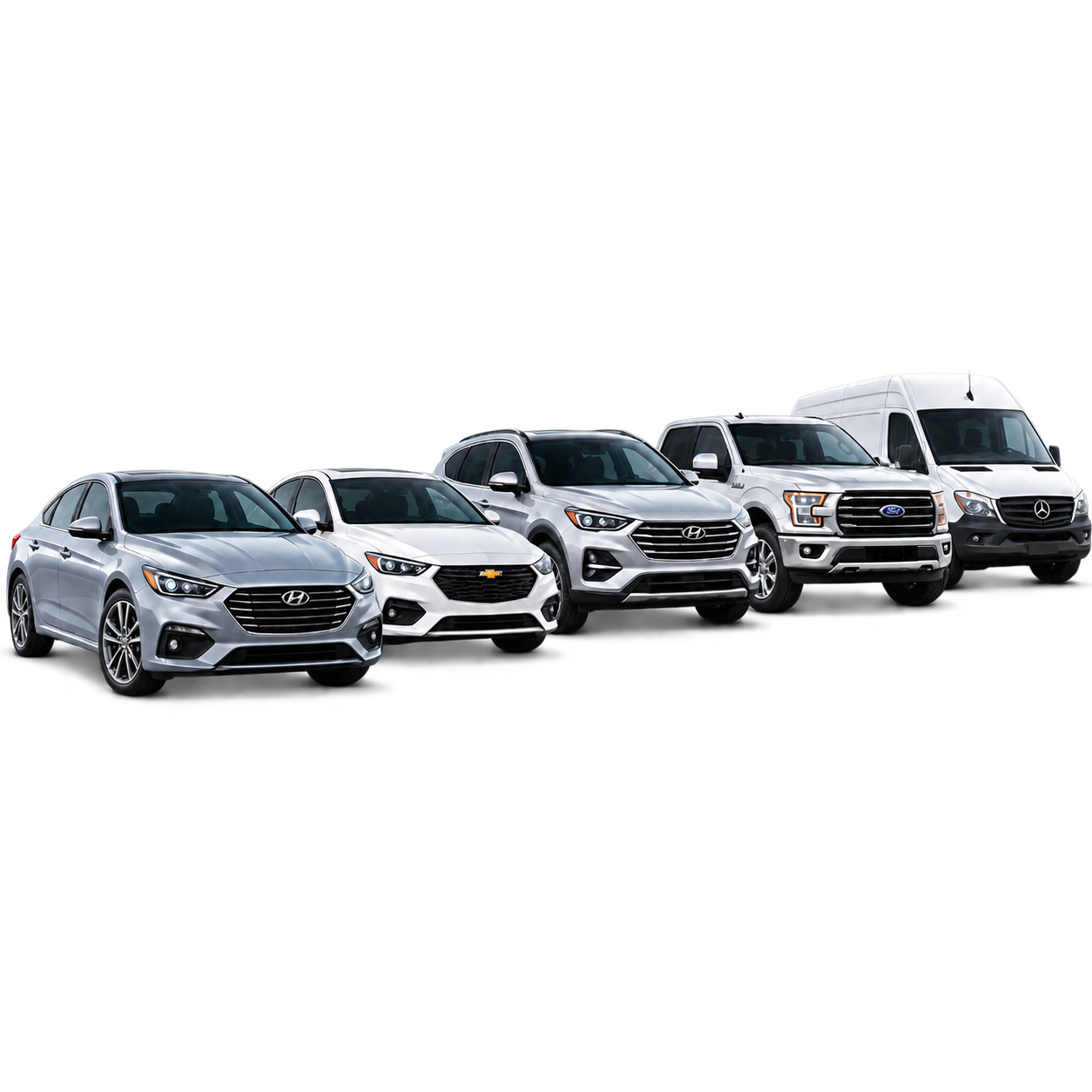 Flotilla de sedanes, SUV, pickup y vehículo comercial